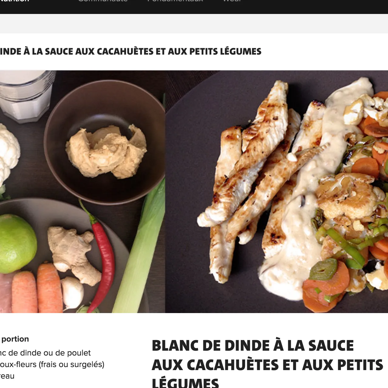 BLANC DE DINDE A LA SAUCE AUX CACAHUETES ET AUX PETITS LEGUMES